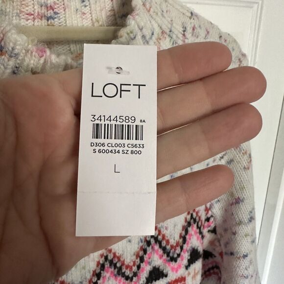 Loft Sweater Womens Large Mock Neck Fair Isle Colorful Specked Knit New - Picture 7 of 11